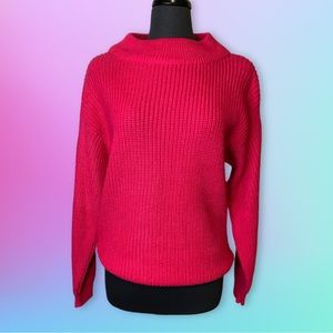 Vintage 80s Classic Fashions Women’s Cable Knit Sweater Fuchsia Pink Large Mom